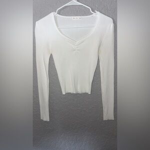 Active USA Cream Ribbed Long Sleeve Top